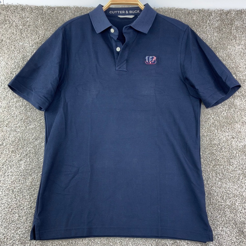 Cutter & Buck Bengals Patriotic Logo Polo Mens S Short Sleeve Golf Casual Preppy